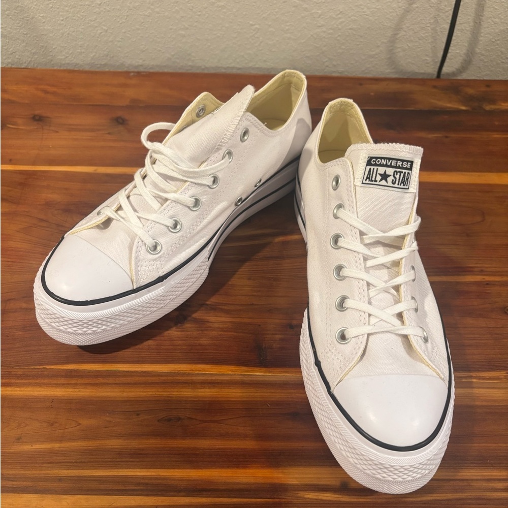 Converse white low top canvas sneakers